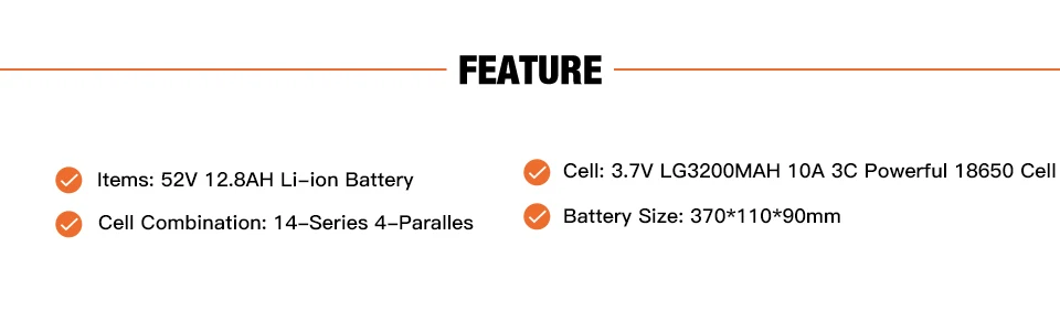 Электрический велосипед Батарея 52V 12.8AH LG 3200 мАч сотовый Байк, способный преодолевать Броды Батарея Электрический велосипед мА/ч. аккумулятор с 2A Зарядное устройство для электрического велосипеда Батарея