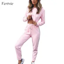 Vertvie, женский спортивный костюм, Летний полосатый свитер с капюшоном, Одноцветный свитер с длинными рукавами, брюки, повседневный укороченный спортивный костюм, 2 предмета