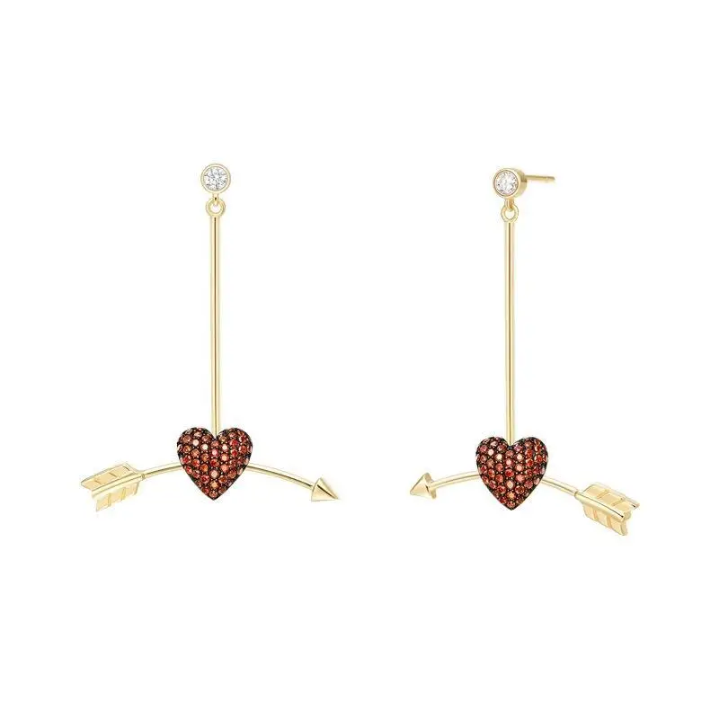 Real 925 Sterling Silver The Cupid Arrow Of Love Crytal Heart Drop Tassel Earrings beauty Women Designer Luxury Brand Jewelry Real 925 Sterling Silver The Cupid Arrow Of Love Crytal Heart Drop Tassel Earrings beauty Women Designer Luxury Brand Jewelry