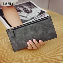 

LANLOU Hot wallet women leather wallets brand luxury brief New women Wallet ladys Coin purse package matte leather long wallets