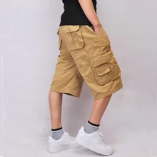 Лидер продаж Лето г. теленок-Длина грузовой Для мужчин s Шорты с несколькими карманами твердый Для мужчин пляжные шорты, брюки Капри