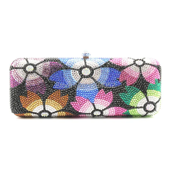 

Elegant Crystal Ladies Dinner Decorative Purse Flower Pattern Famous Brand Bags