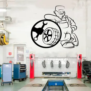 

Tire Fitting Service Wall Sticker Car Workshop Logo Auto Service Vinyl Decal Home Interior Decoration Waterproof Mural CS17