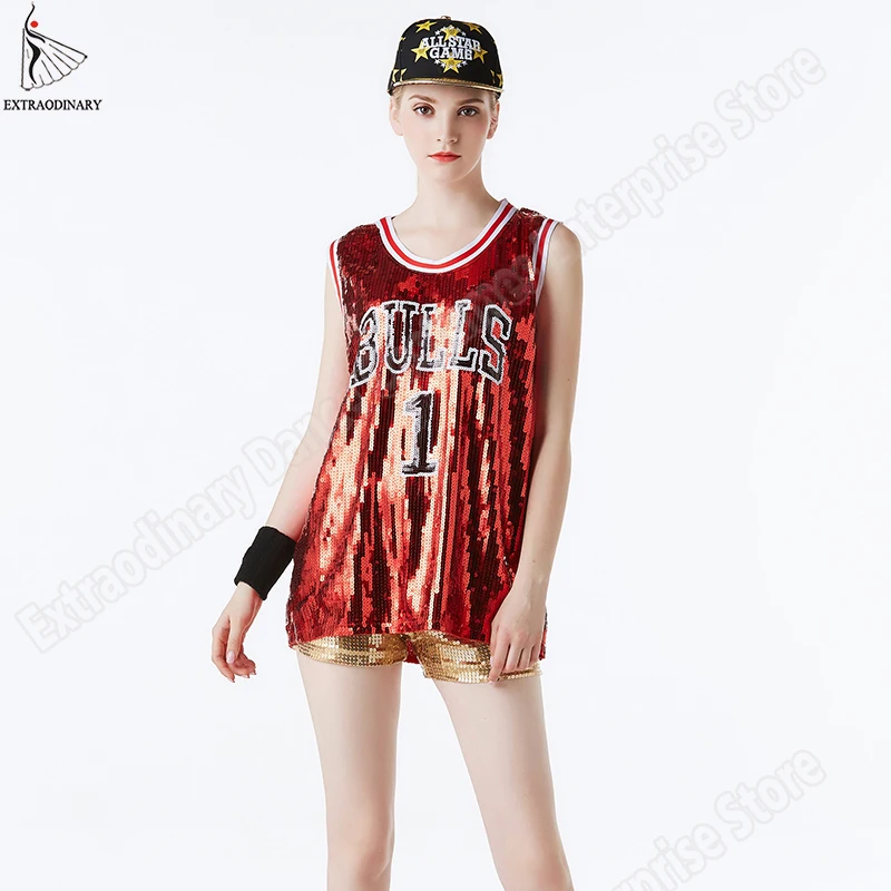 

Women Fashion Hip Hop Costumes Sequin Sleeve Loose Sexy Long T-Shirt Casual Jazz Bars Dance Top Party Summer Clothing Sequin