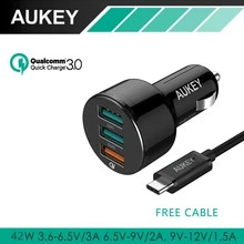 AUKEY 3 Ports USB Car Charger For Qualcomm Quick Charger 3.0 Mini USB Car Charger QC2.0 Compatible for iPhone 7 & Smart Phones