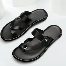 Новые стильные летние модные удобные тапочки из мягкой кожи для улицы; мужские удобные нескользящие пляжные Тапочки