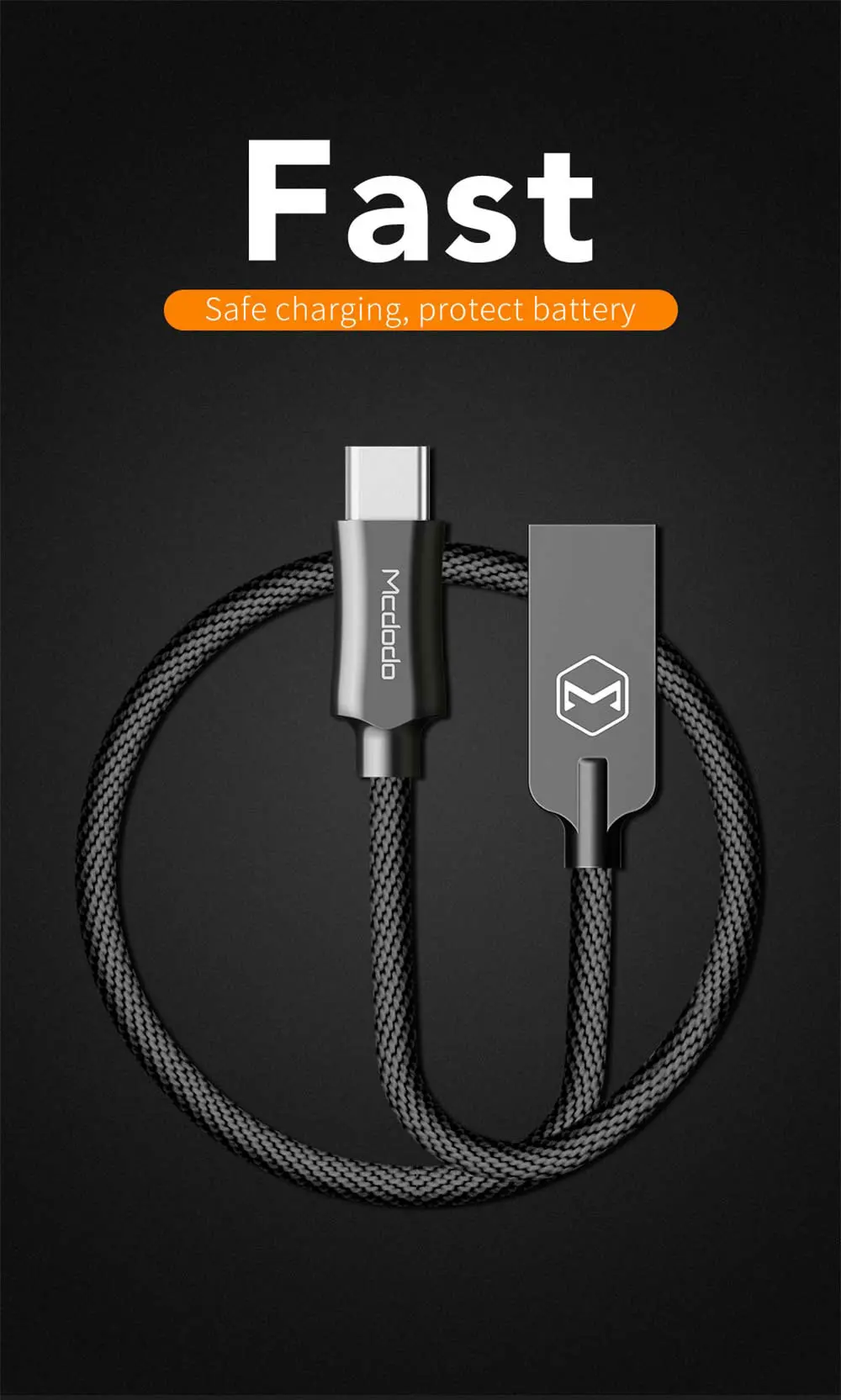 Mcdodo usb type-C кабель 2.4A для xiaomi QC3.0 USB-C кабель для быстрой зарядки мобильного телефона type-C для samsung Galaxy S9 S8 Plus HUAWEI
