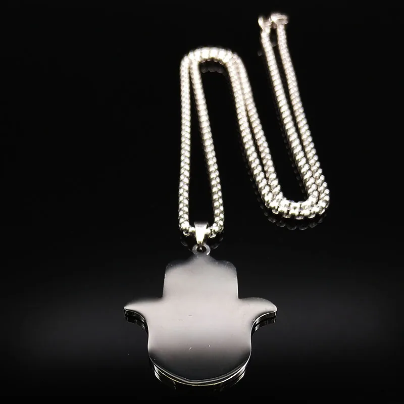 2020 Hamsa Hand Stainless Steel Necklaces Men Black Silver Color Necklaces Pendants Jewelry collier homme N18536 - Image 4