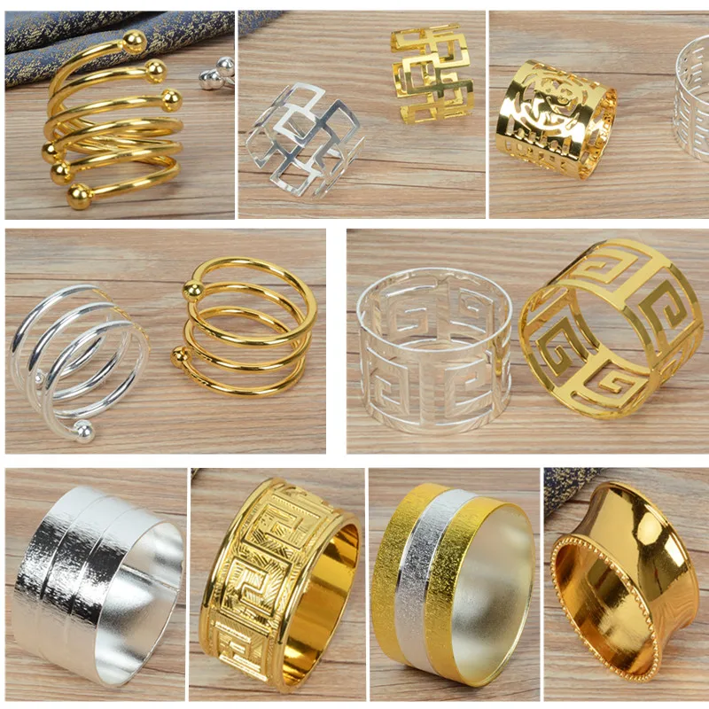 

Metal alloy napkin rings gold and silver color for table decoration table napkin rings wholesale metal shiny colour