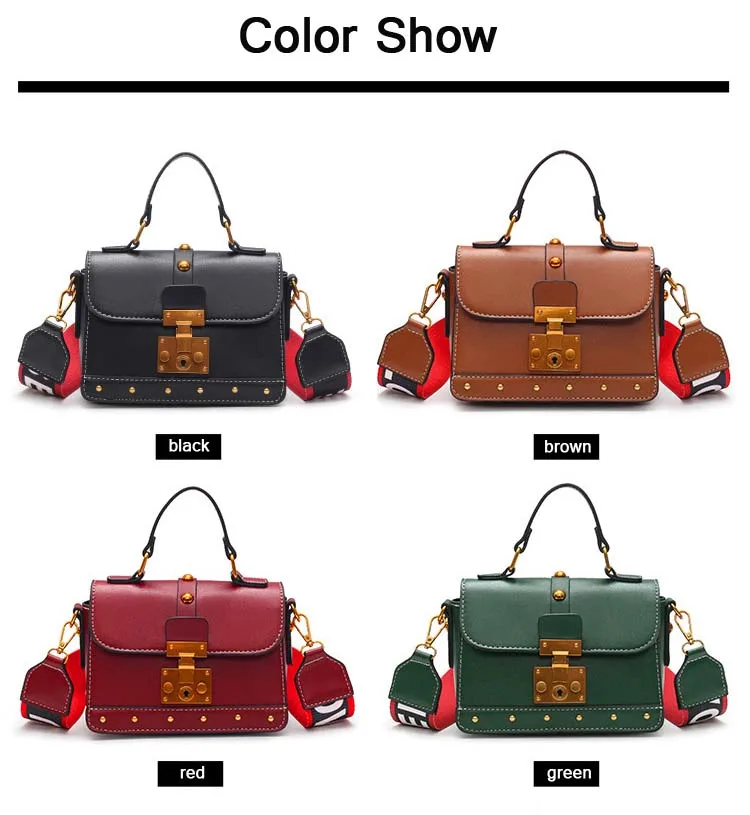 Women Vintage Leather Handbag Small Rivets Flap Shoulder Bag Colorful Wide Strap Crossbody Bag for Girls Green Brown Black Purse  (6)