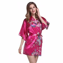 Сексуальное платье подружки невесты с принтом, свадебное платье, Женская атласная рубашка, ночное платье, халат большого размера, цветочное кимоно, Халат