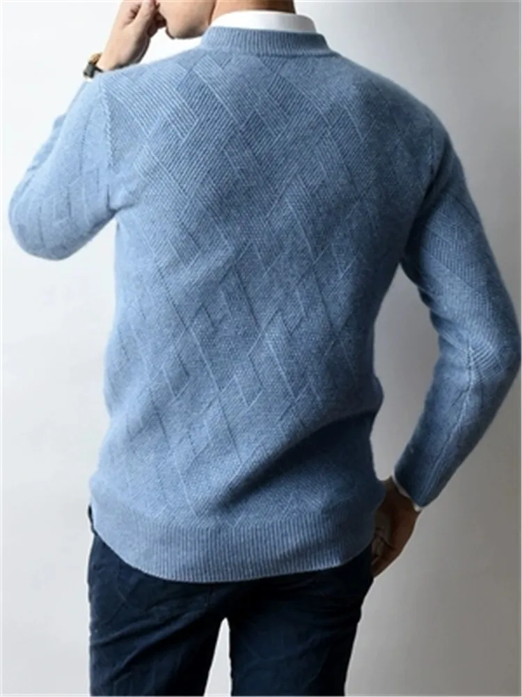  smart casual 100%cashmere o-neck thick knit men solid H-straight pullover sweater 5color S-2XL