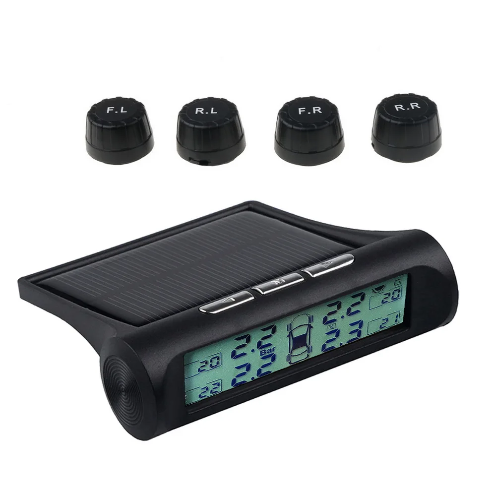 Universal 4 tyres car tire pressure monitoring systems external sensors auto wheel pressure gauge tester security alarm bar psi2