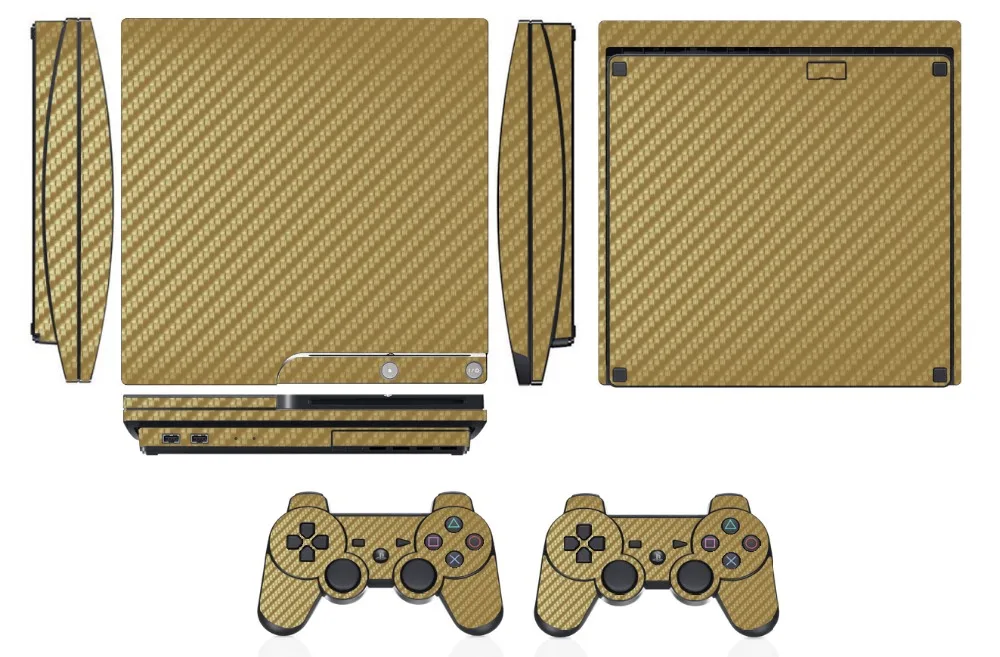 Виниловые наклейки из золотого углеродного волокна для Sony PS3 Slim PlayStation 3 и 2