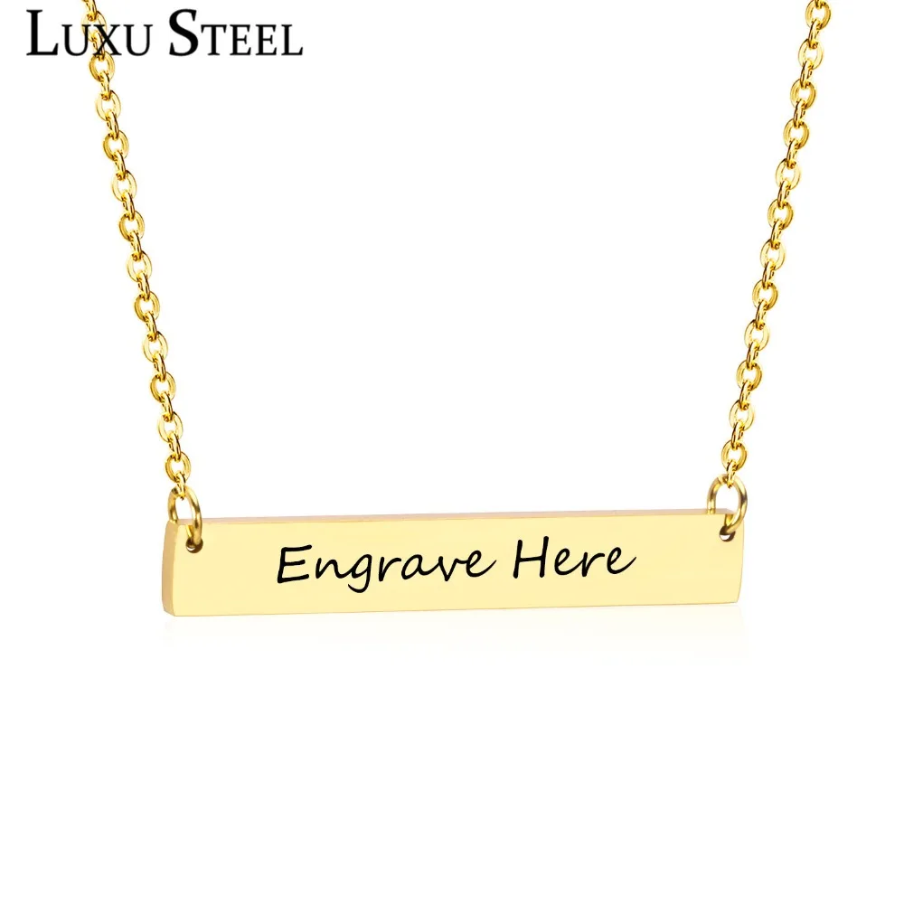 

LUXUSTEEL Engrave Geometry Pendant Necklace Stainless Steel Gold/Silver Color New Personalized Blank Bar Pendant Necklace Women