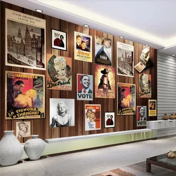 

Nostalgic poster wood wall professional production mural wholesale wallpaper custom poster photo wall