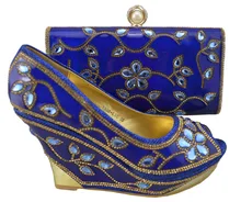 Blau, afrikanische hohe schuhe und taschen für party, italienische schuhe und taschen set ZX1-50