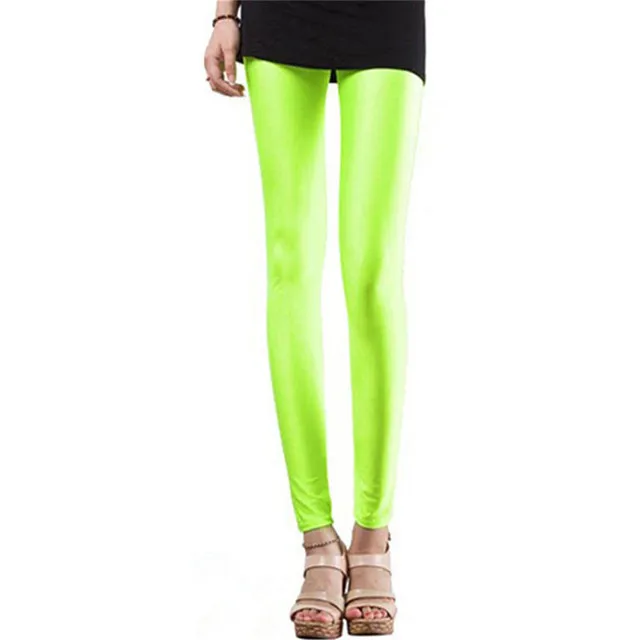NDUCJSI неоновые леггинсы, высокие эластичные обтягивающие штаны, тонкие леггинсы для тренировок, Тонкие штаны, повседневные леггинсы спандекс, сексуальные однотонные Джеггинсы ярких цветов - Цвет: K036 Fluoresce Green