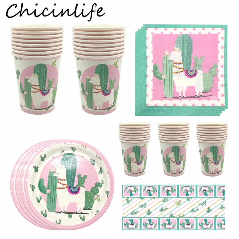 Chicinlife Llama Disposable Tableware Sets Alpaca Paper Cup Plates