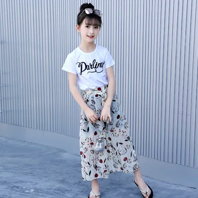 Jupe Marron WangsCanis 2 Pièces Ensemble pour Enfant Fille Tenue Fille Automne Printemps Été à 2-7 Ans T-Shirt à Manches Longues