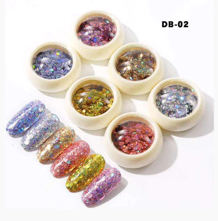 6 Box/Set Holograhic Nail Art Блеск Блестки смешать Размеры шестиугольник Русалка градиент порошок Акриловые Советы УФ гель лак для ногтей хлопья