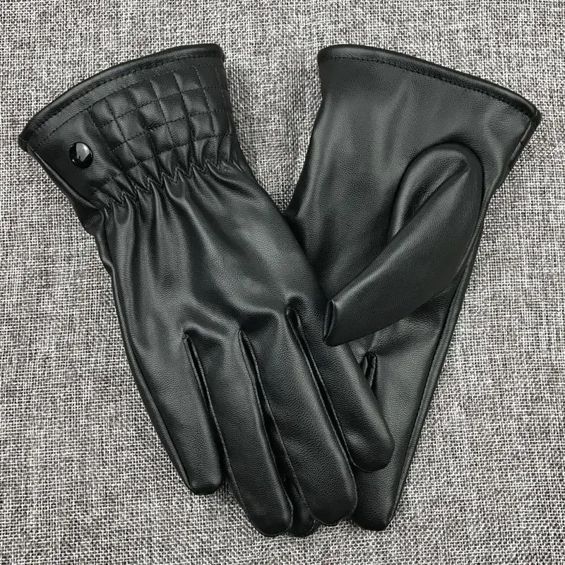 Winter Gloves Leather Glove Men'S Autumn And Winter Warm Plus Velvet Thick Pu Leather Gloves Windproof Riding Motorcycle 