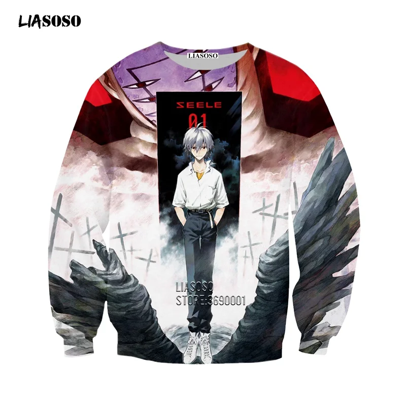 

LIASOSO Sweatshirt Harajuku Hoodies 3D Print Unisex Anime NEON GENESIS EVANGELION EVA Hip Hop Casual Steetwear X2435