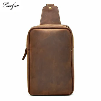 

Men's crazy horse leather chest bag iPad leather Shoulder bag functional messenger bag Cow leather crossbody bag iPad mini case