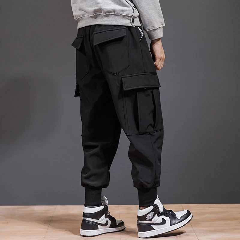 Men cargo pants black 2019 spring and autumn Korean style male pants fashion cotton pockets teenager 3