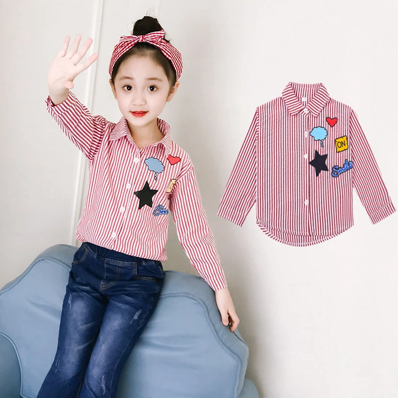 Blusa cuello alto con estampado de estrella y corazón para niñas, camisa de rayas verticales, Tops de 3, 4, 5, 7, 9, 11 y 13 años|Blusas y camisas| - AliExpress