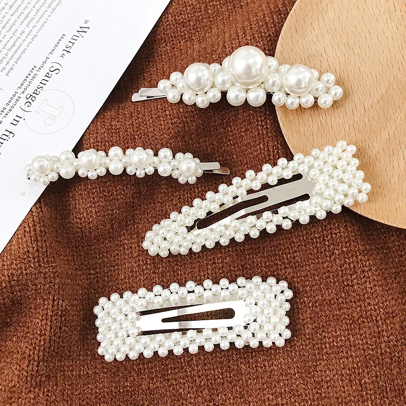 2019 New Fashion Women Pearl Hair Clip Snap Hair Barrette Stick Hairpin Hair Styling Accessories For Women Girls