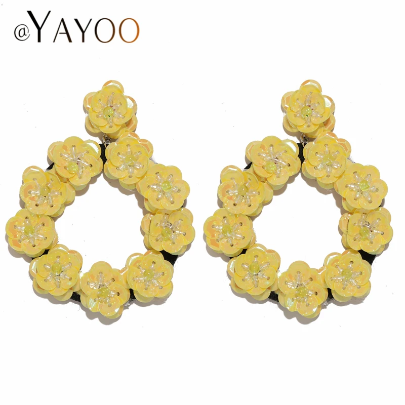

AYAYOO Round Drop Earrings For Women Fashion Jewelry 2018 Flower Handmade Earrings Hanging Bohemian Beaded Fringe Earring