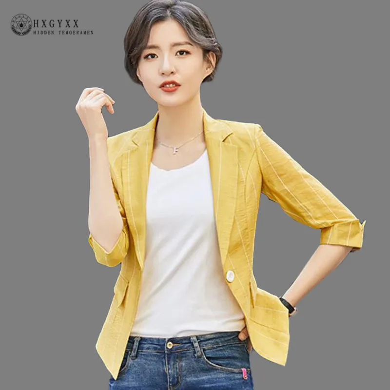 

Summer Blazer Feminino Woman Suit Jacket Half Sleeve Thin Outwear Cotton Linen Casual Blazers Ladies OL Fashion Plus Size B117