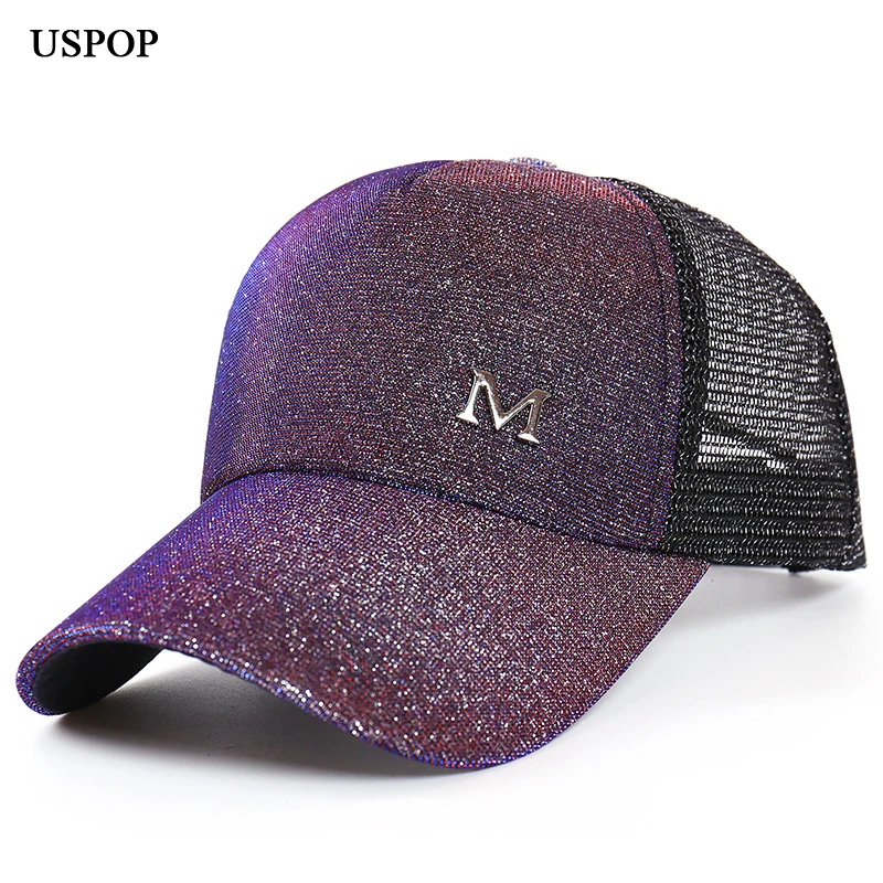 

USPOP 2019 New women glitter baseball caps Summer women letter M mesh baseball cap casual adjustable mesh visor cap