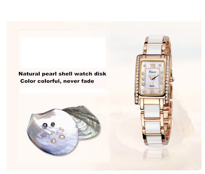 KIMIO, квадратные прямоугольные часы из розового золота, стразы, женский браслет, роскошные часы для женщин, брендовые кварцевые наручные часы для женщин, повседневные