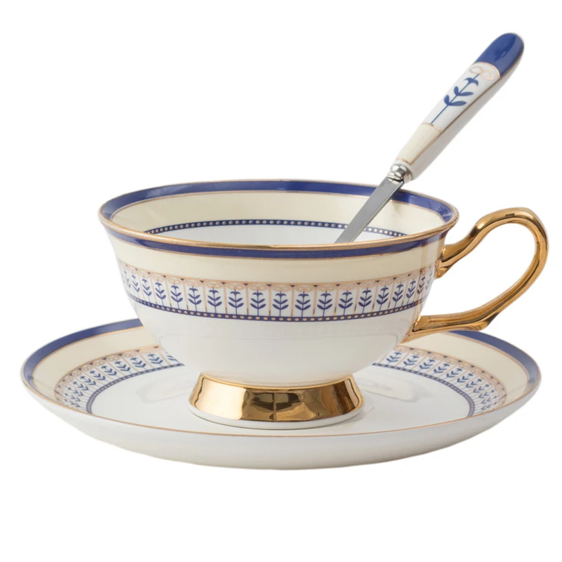 

GLLead English Style Molding Bone China Coffee Cup And Saucer Set Ceramic Flower Tea Cups With Spoon 200ml Teacup Porcelain