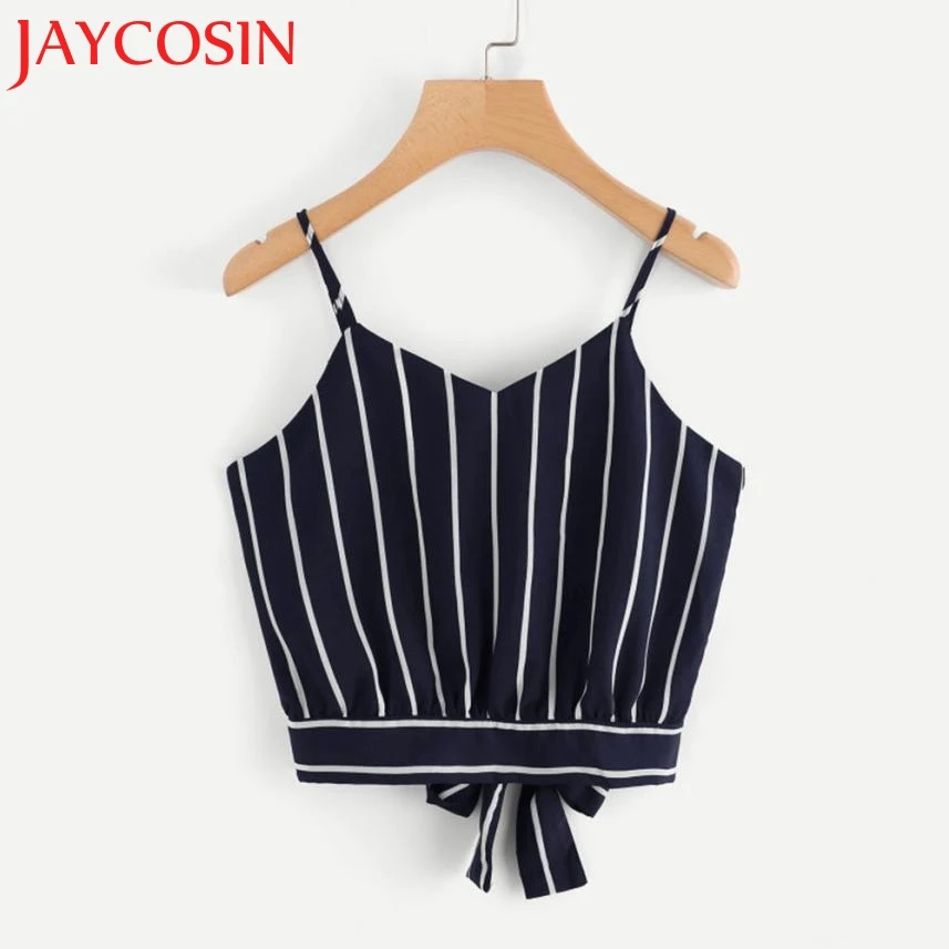 JAYCOSIN Simple Flyer Women Women's Self Tie Back V Neck Striped Crop Cami Top Blouse Drop Shipping Apr 26 | Женская одежда