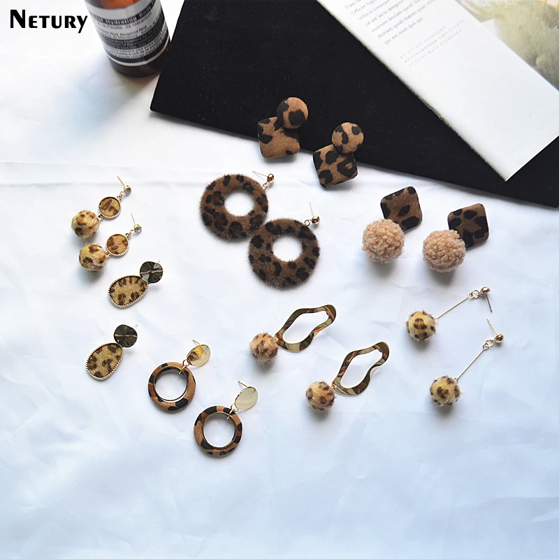 

New Women winter Plush fashion stud earrings Girl Leopard print korea style Trendy Wild jewelry geometric cute brand earrings