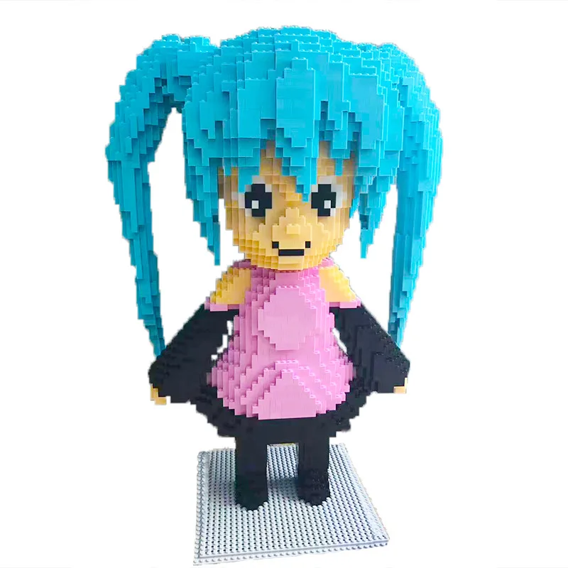 

Creative Children Toys Green Plastic Spell Plug Building Blocks Children's Educational Toys Double Ponytail Girl Cartoon Blocks