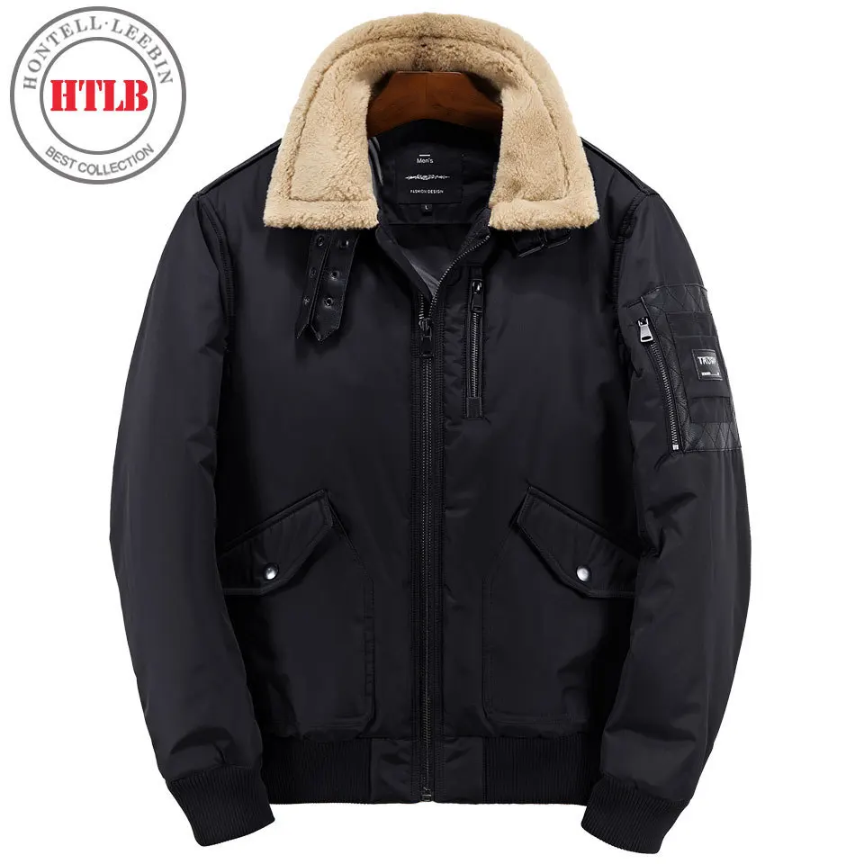 HTLB Winter Cotton Padded Jacket Parkas Men Brand Autumn Windproof Thick Fleece Warm Bio Down Parka For Men Short Coat - Цвет: Black