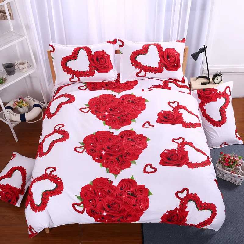 3d комплект постельного белья высокого качества красная роза цветок постельное белье для влюбленных шт. 4 шт. включает пододеяльник плоский лист наволочка