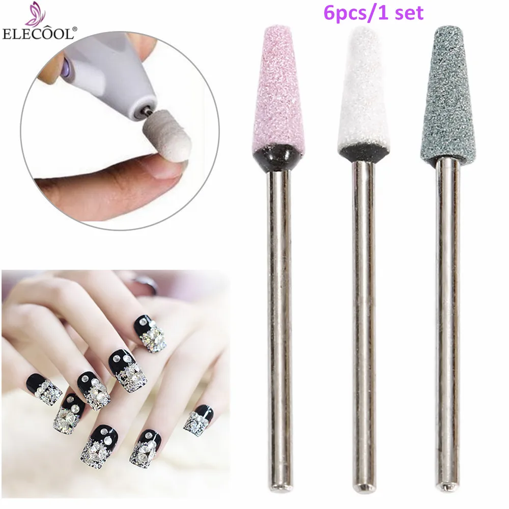 

ELECOOL 6pcs/set Grinding Head Shank 2.34mm Nail Drill Bit Electric Manicure Machine Accessories Nail Art Polish Manicure Tool