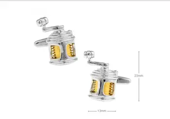 

10pairs/lot Brass Fishermans Gift Cufflinks Fishing Reel With Golden Spool Cuff Links Fishwheel Cufflink Men's Jewelry