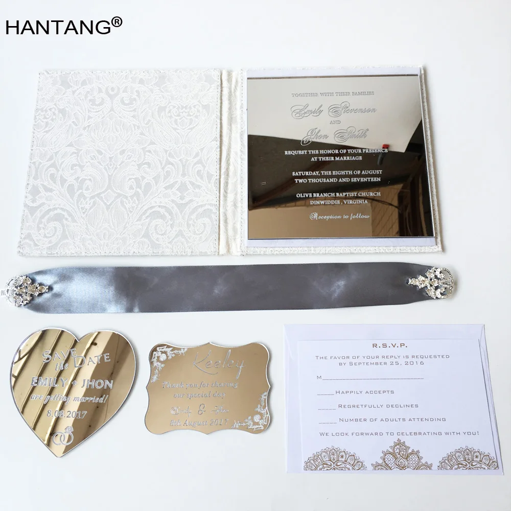  150x150mm Square Shape Silver Mirror Acrylic Wedding Invitation Card 100 Sets Per Lot - 32831283453