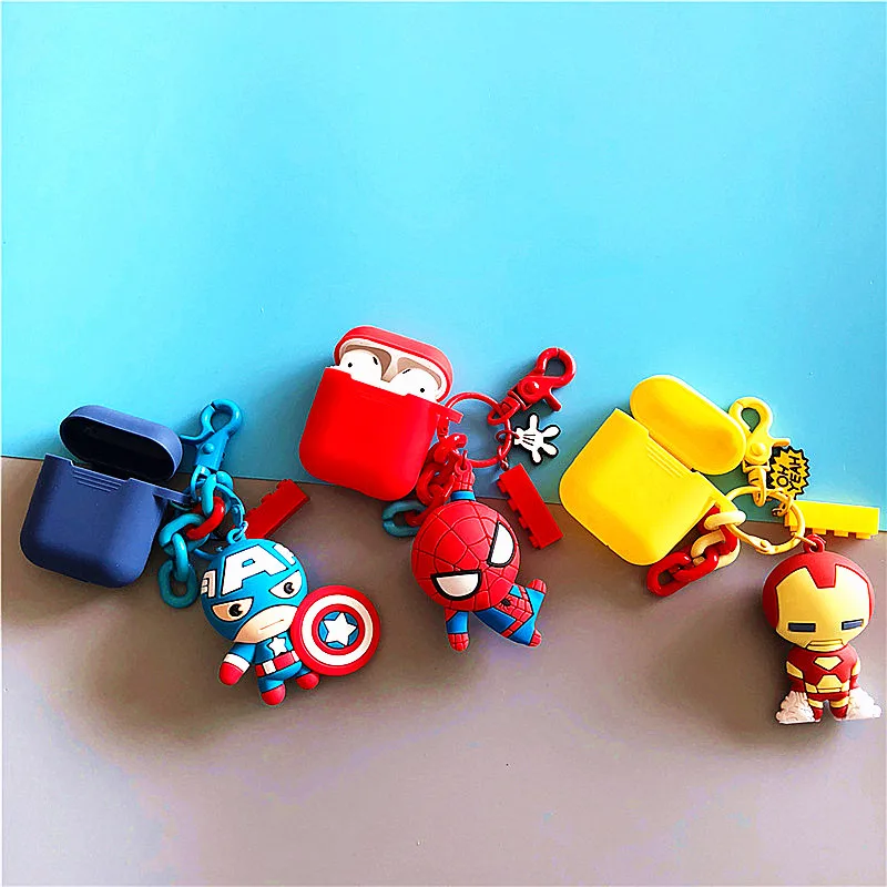 

2019 Captain America Cartoon Keychain for Airpods Cases Marvel Avengers Cartoon Doll Keychain Earphone Case Cute Little Pendant