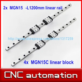 

2pc 15mm width 1200mm MGN15 linear guide rail + 4pc MGN MGN15C Blocks carriage CNC