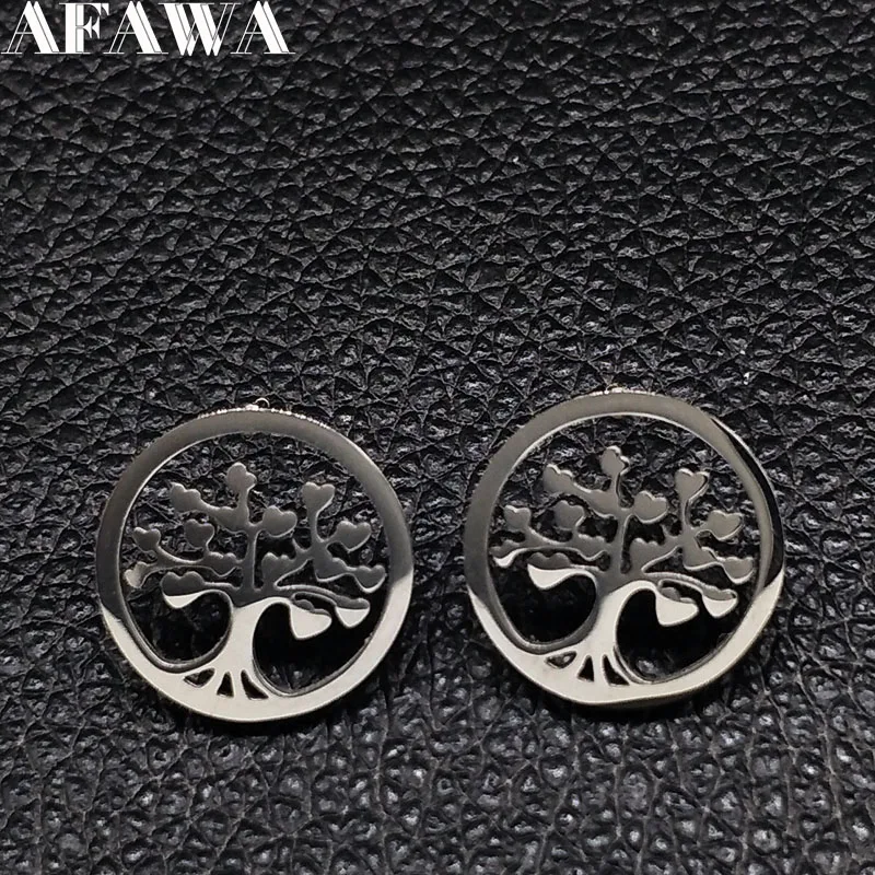 6 шт. серебряные серьги из нержавеющей стали ювелирные изделия Древо жизни серьги-гвоздики для женщин ювелирные украшения aretes E612396