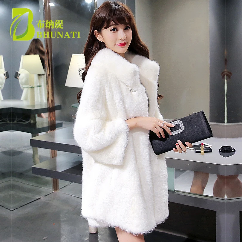 Femmes Chaude Lâche De Veste Longue Bhunati Mode Hiver Fourrure Debout Renard Manteaux black White Manteau Col Fausse En Manche 2018 Artificielle Blanche q44tOv6