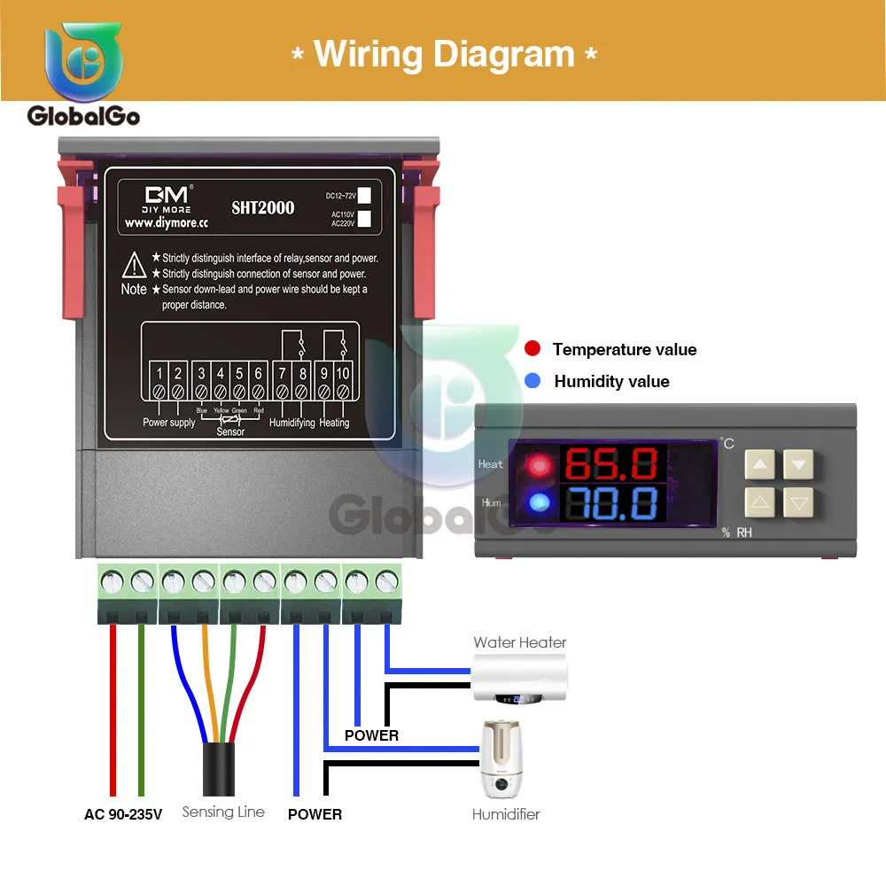 SHT2000 цифровой, температурный регулятор влажности воздуха термостат гумидистат термометр AC 110 V 220 V DC 12 V-72 V 24 V 48 V 10A