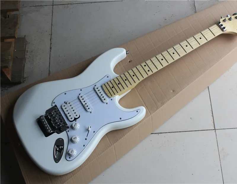 

Factory Custom white body tremolo bridge Electric Guitar with SSH pickups,white pickguard,chrome hardware,can be customized